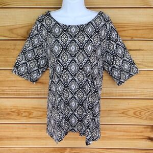 Dana Buchman Blouse‎ Womens Size XL Multicolor Geometric Stretch Button Accents